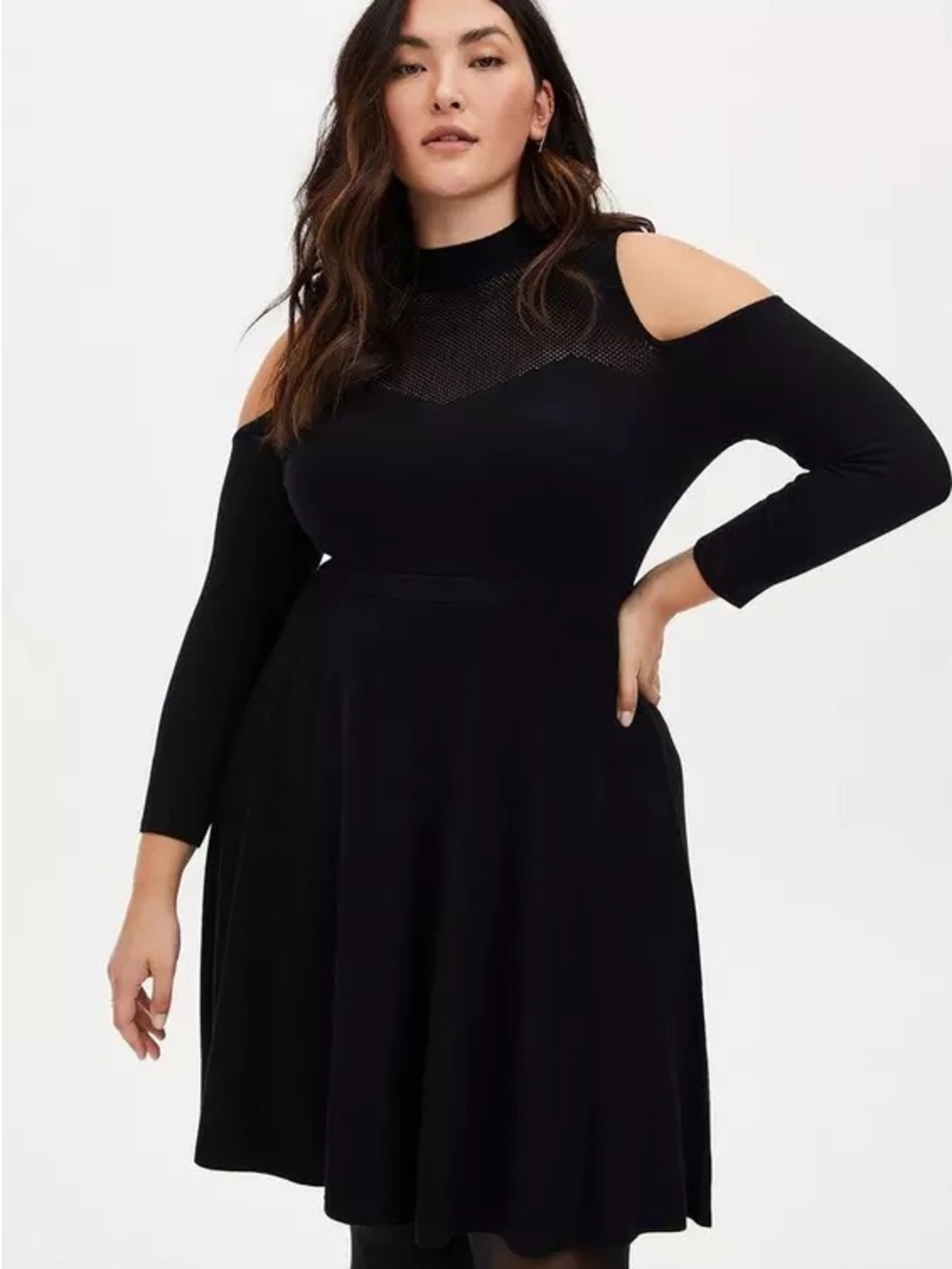 Torrid Cold-Shoulder Black Mini Sweater Dress 3X NEW$75